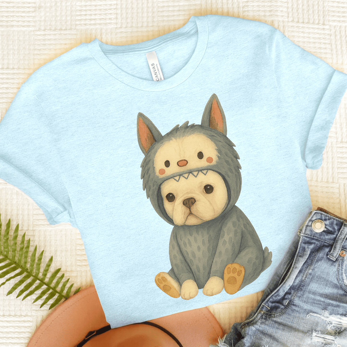 Printify T-Shirt Heather Ice Blue / S White French Bulldog Little Monster TShirt