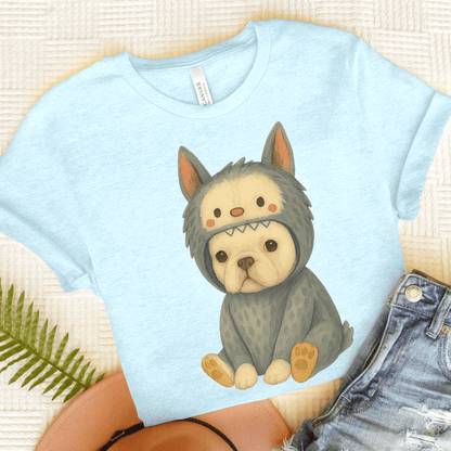 Printify T-Shirt Heather Ice Blue / S White French Bulldog Little Monster TShirt