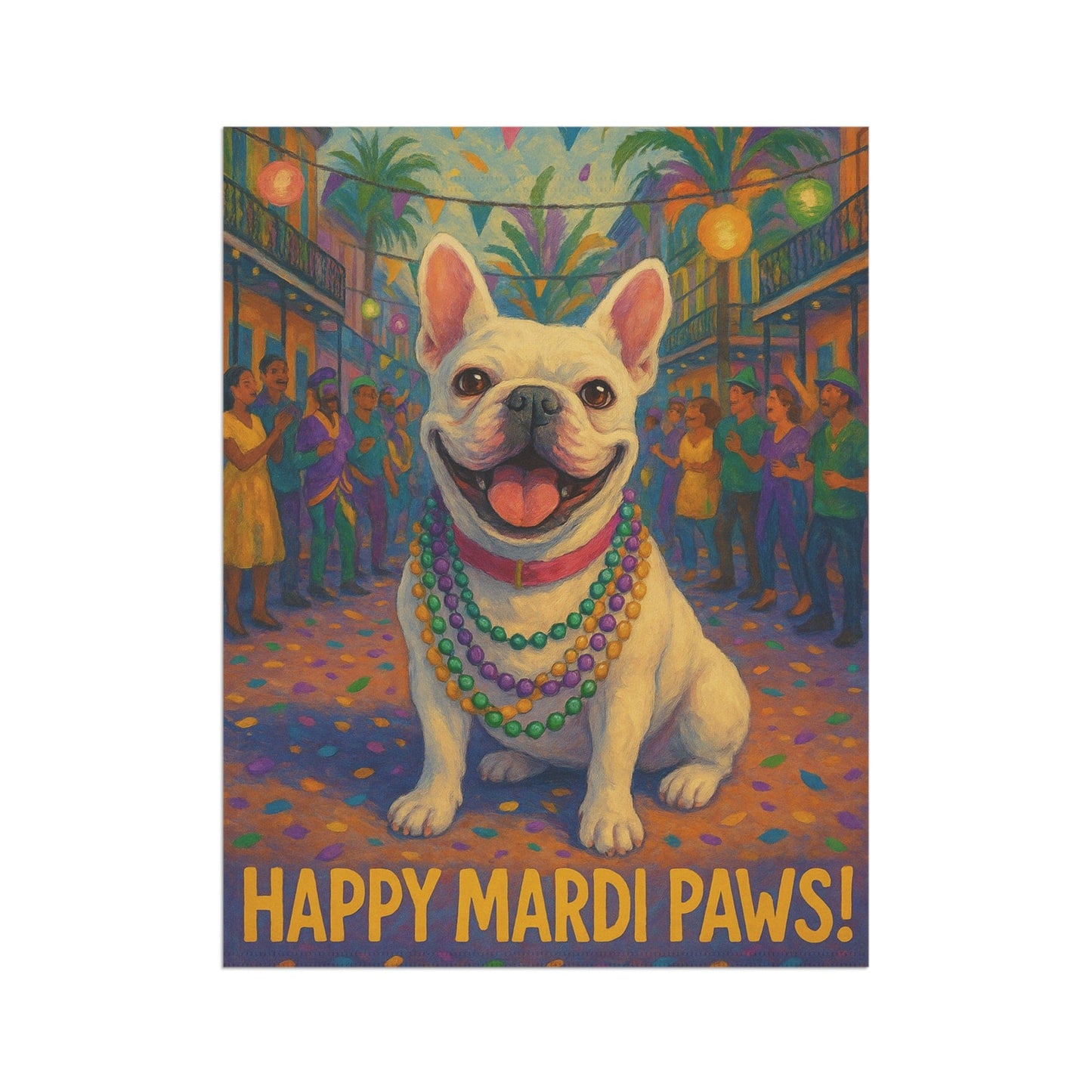 White French Bulldog Mardi Gras Paws Garden Flag
