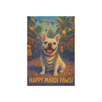White French Bulldog Mardi Gras Paws Garden Flag