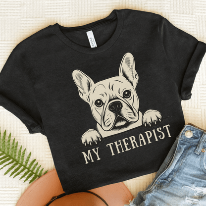 Printify T-Shirt Black Heather / S White French Bulldog My Therapist TShirt