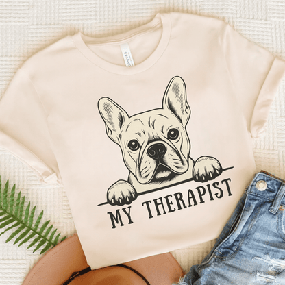 Printify T-Shirt Natural / S White French Bulldog My Therapist TShirt