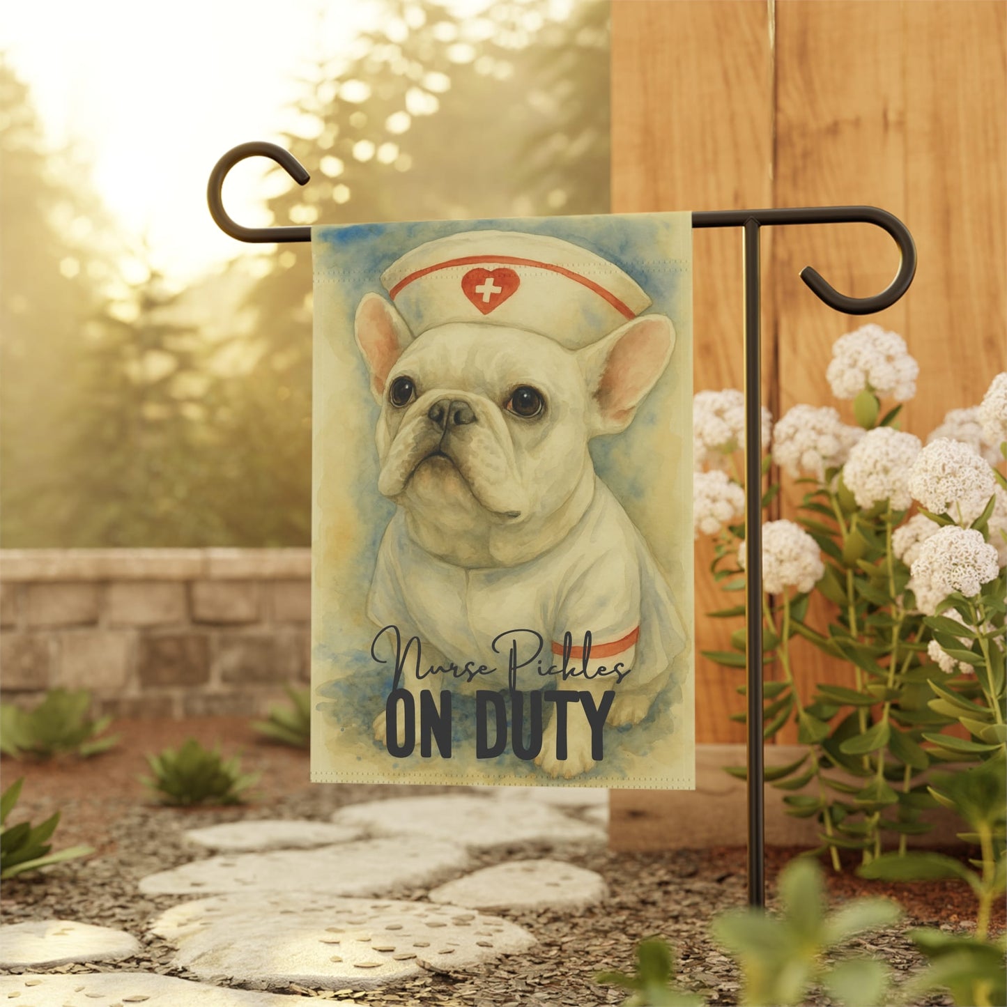 White French Bulldog Nursing Gift Garden Flag