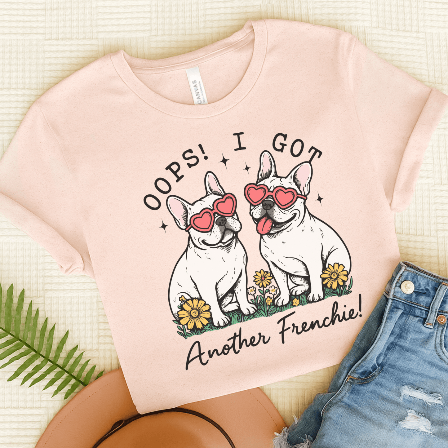 Printify T-Shirt Soft Pink / S White French Bulldog Oops TShirt