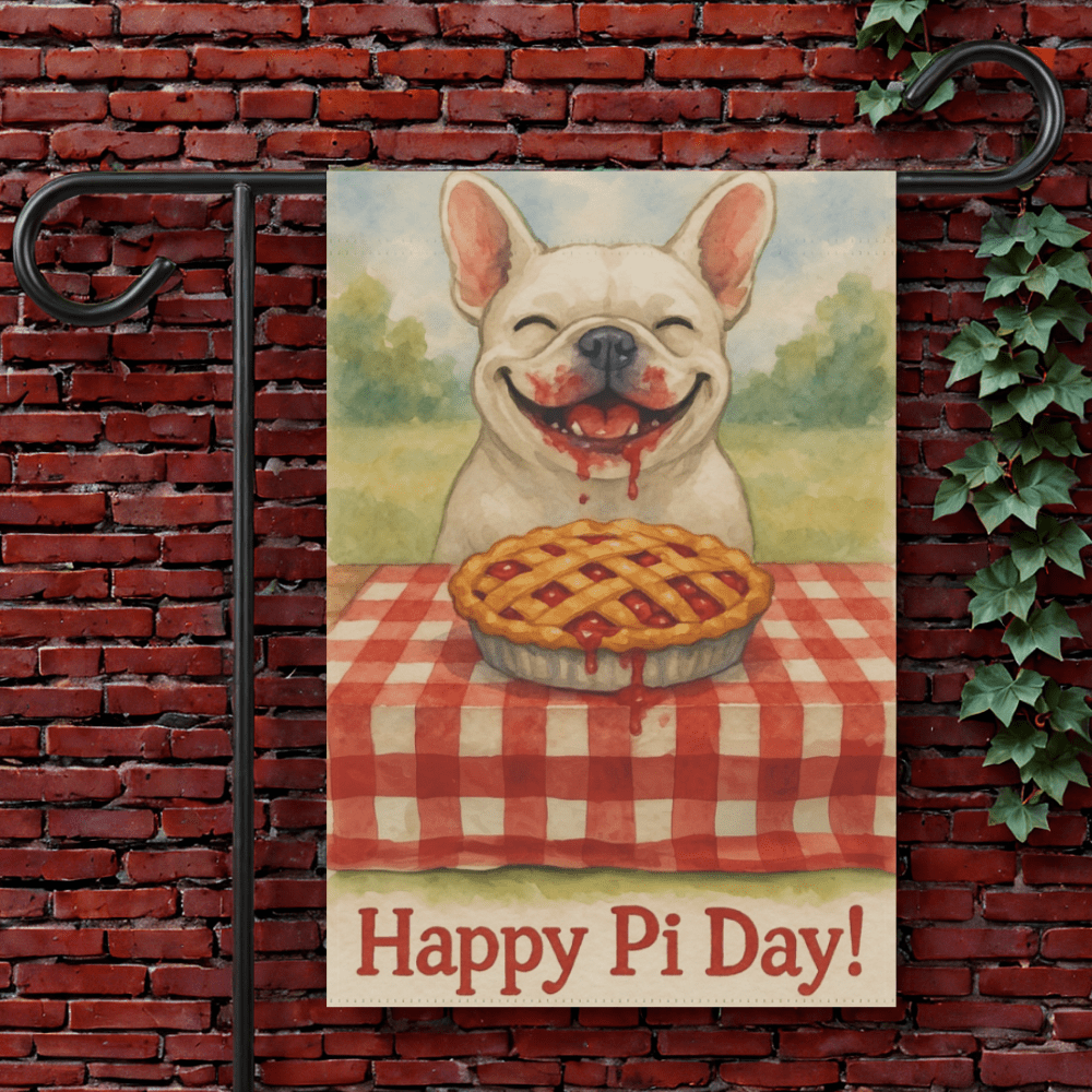 White French Bulldog Pi Day Garden Flag 12'' × 18''