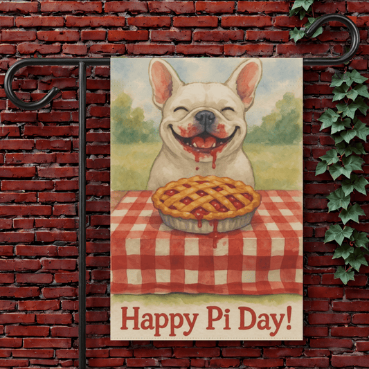 White French Bulldog Pi Day Garden Flag 12'' × 18''