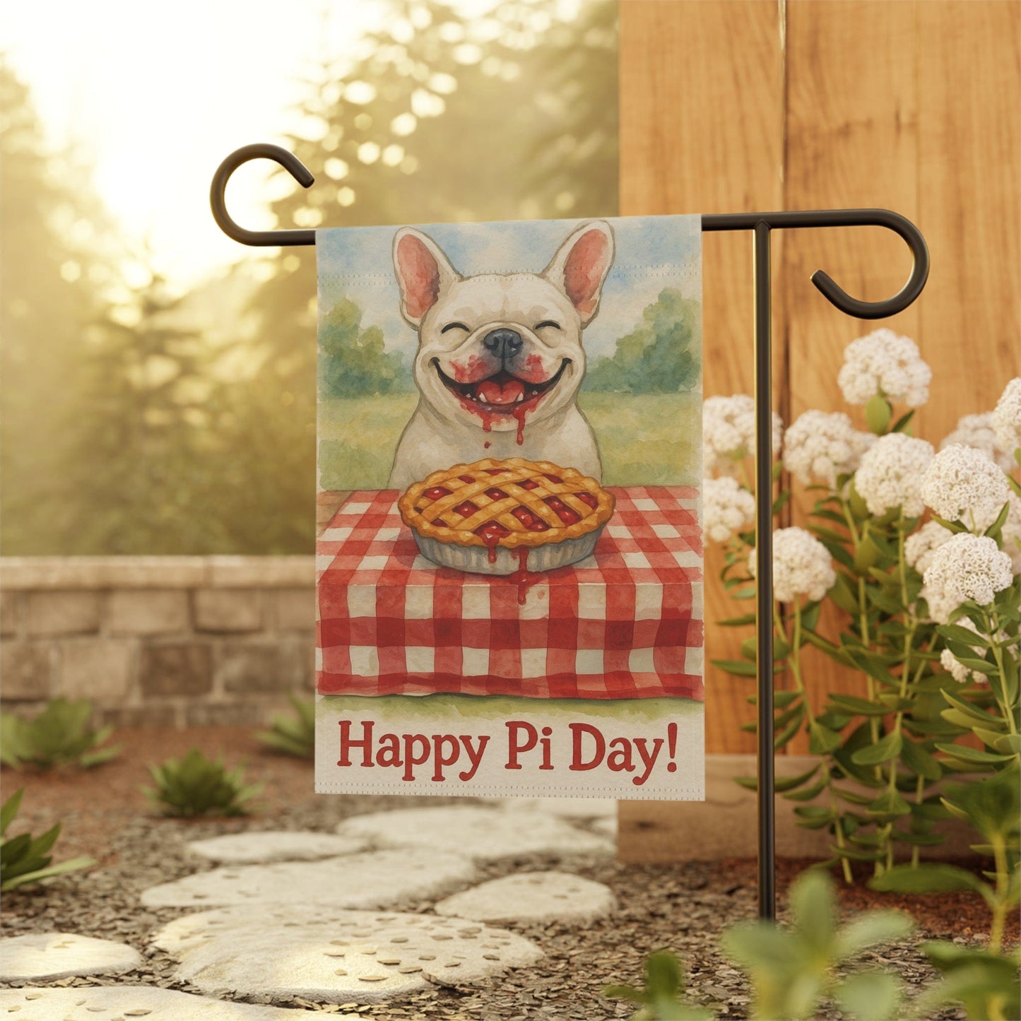 White French Bulldog Pi Day Garden Flag