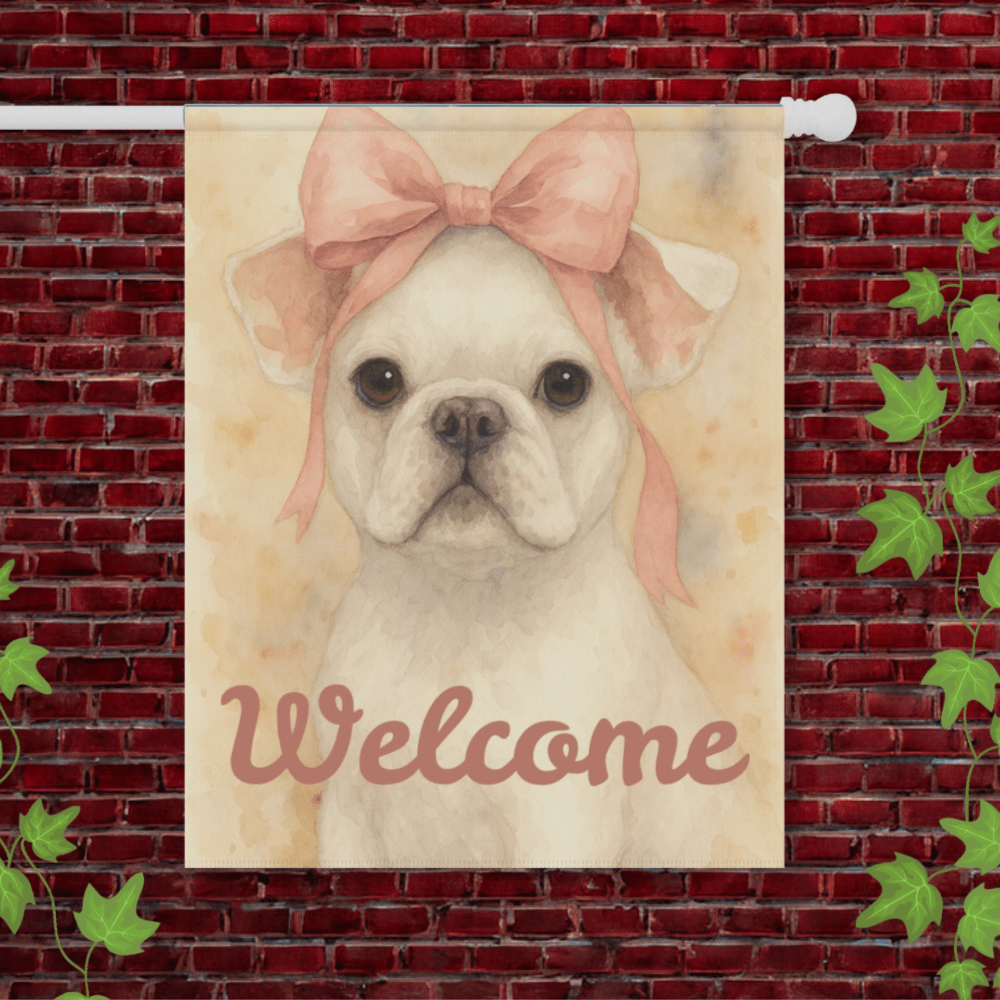 White French Bulldog Pink Coquette Garden Flag 24.5'' × 32''