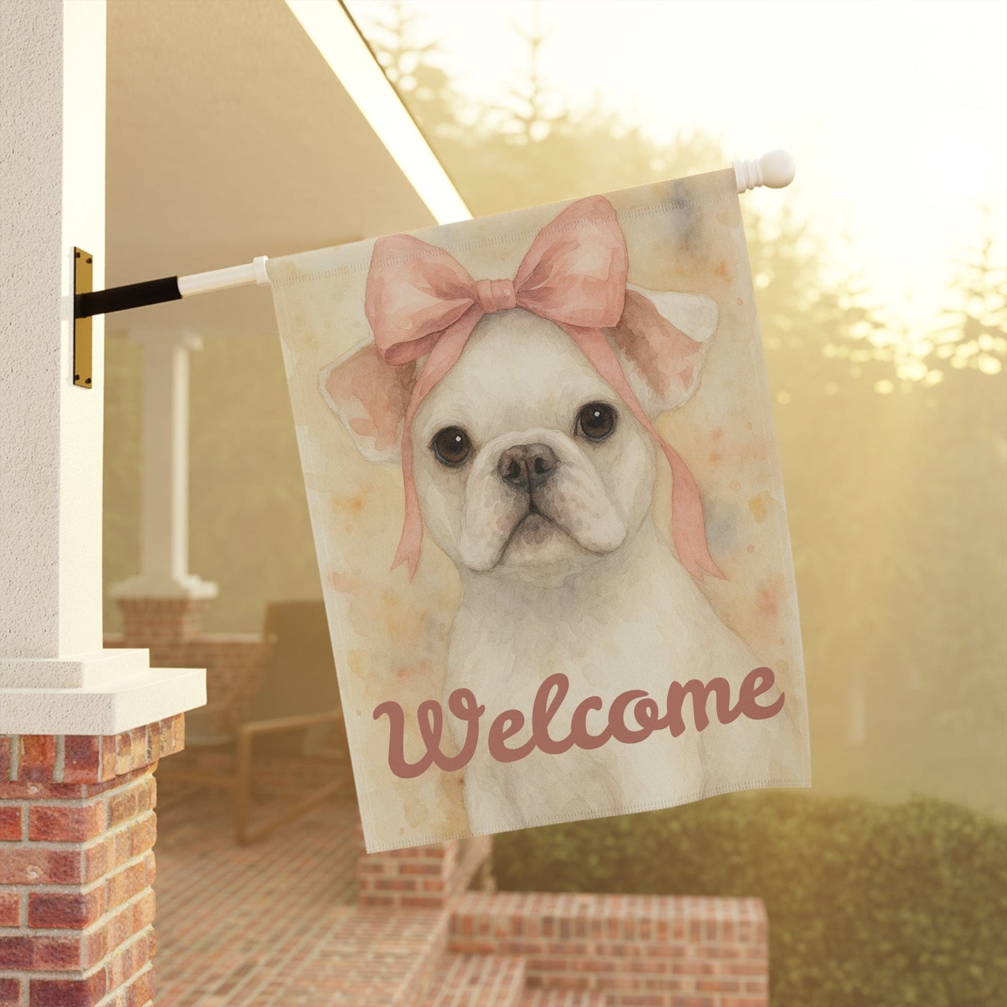White French Bulldog Pink Coquette Garden Flag
