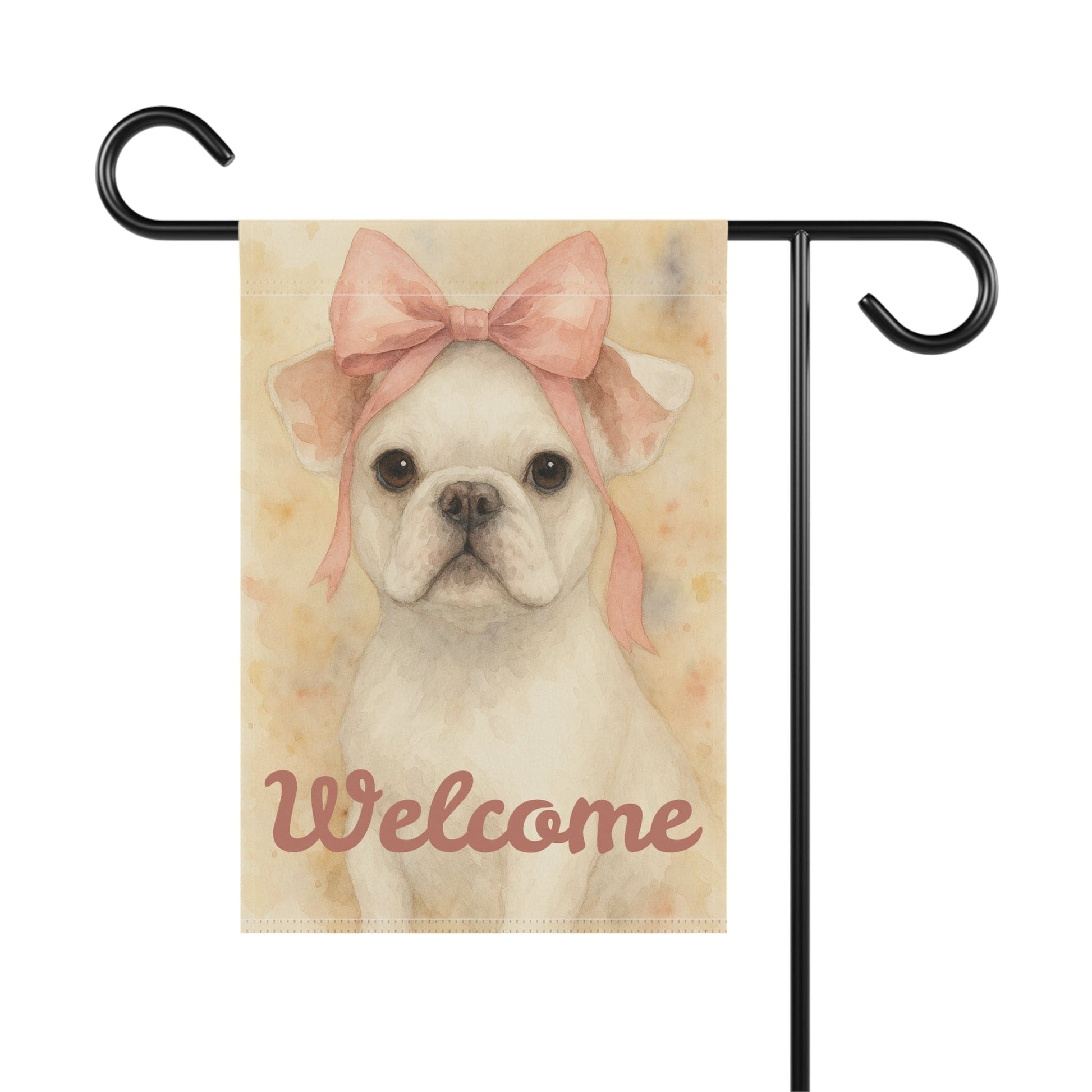White French Bulldog Pink Coquette Garden Flag