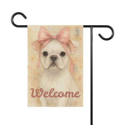 White French Bulldog Pink Coquette Garden Flag