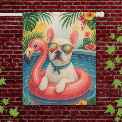 White French Bulldog Pool Garden Flag 24.5'' × 32''