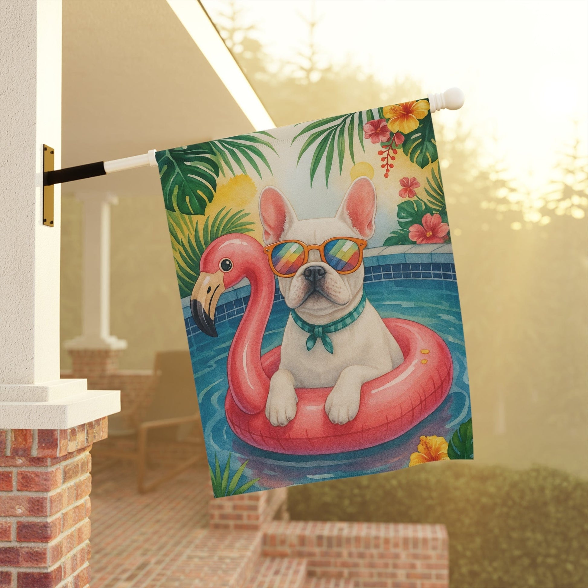 White French Bulldog Pool Garden Flag