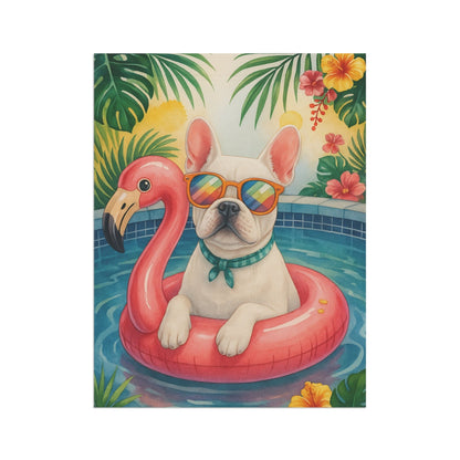 White French Bulldog Pool Garden Flag