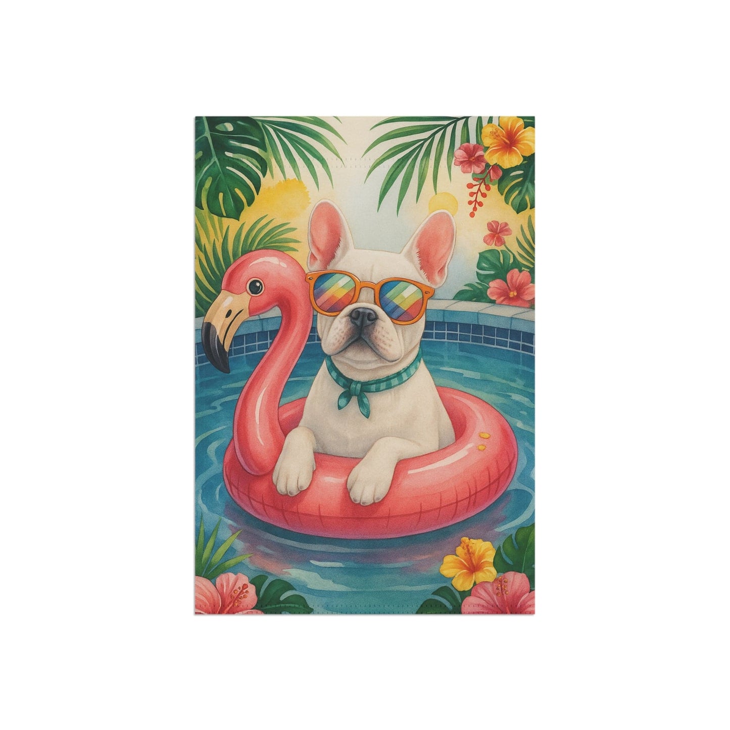 White French Bulldog Pool Garden Flag