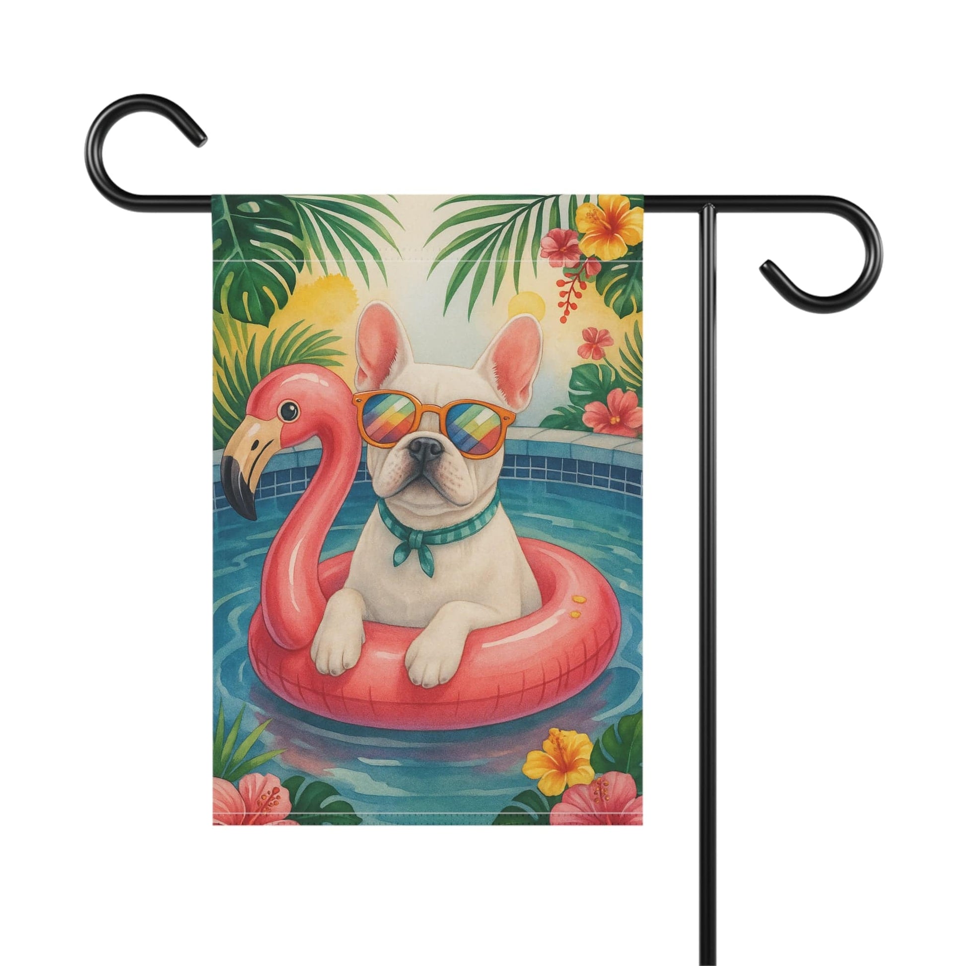White French Bulldog Pool Garden Flag