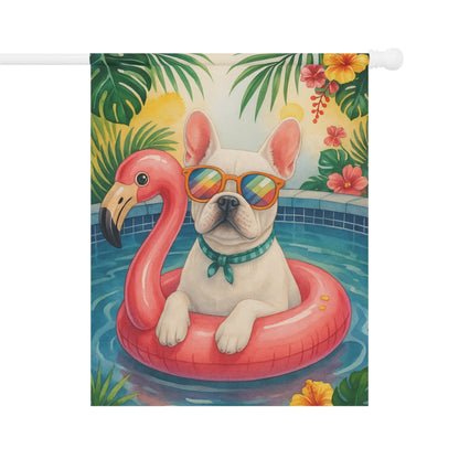 White French Bulldog Pool Garden Flag