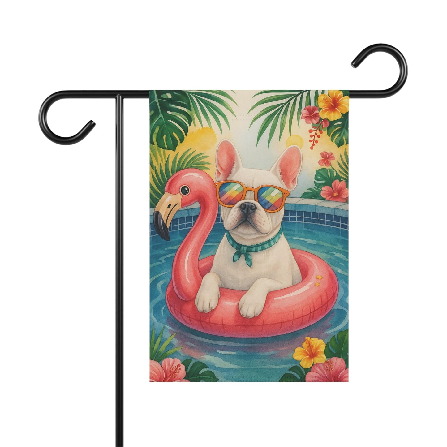 White French Bulldog Pool Garden Flag