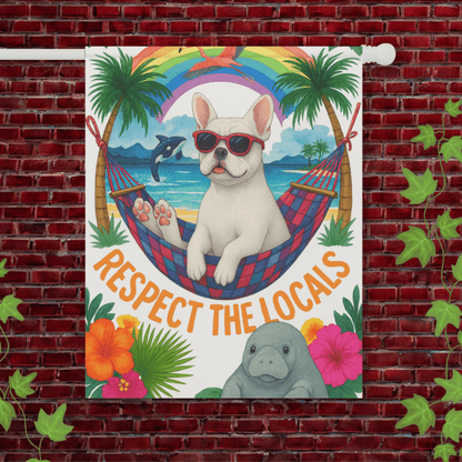 White French Bulldog Protect Locals Garden Flag 24.5'' × 32''