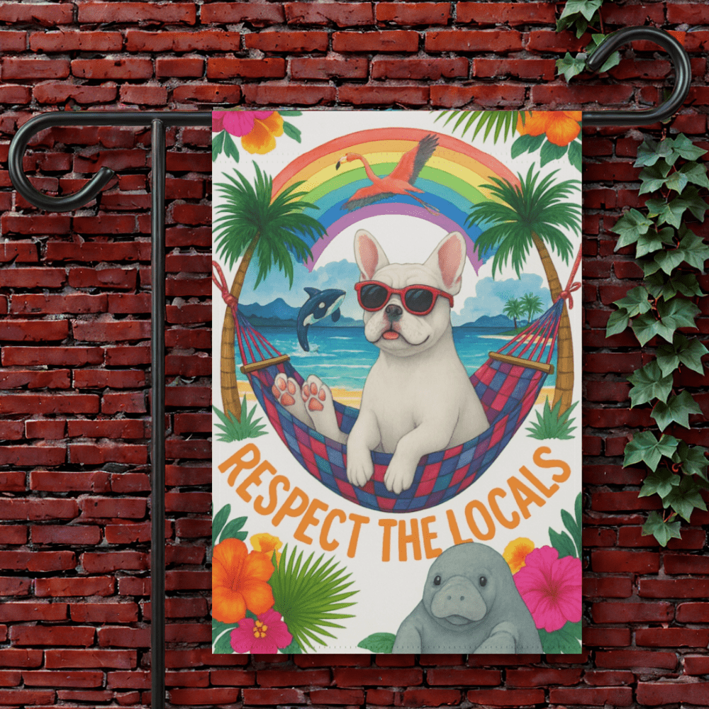 White French Bulldog Protect Locals Garden Flag 12'' × 18''