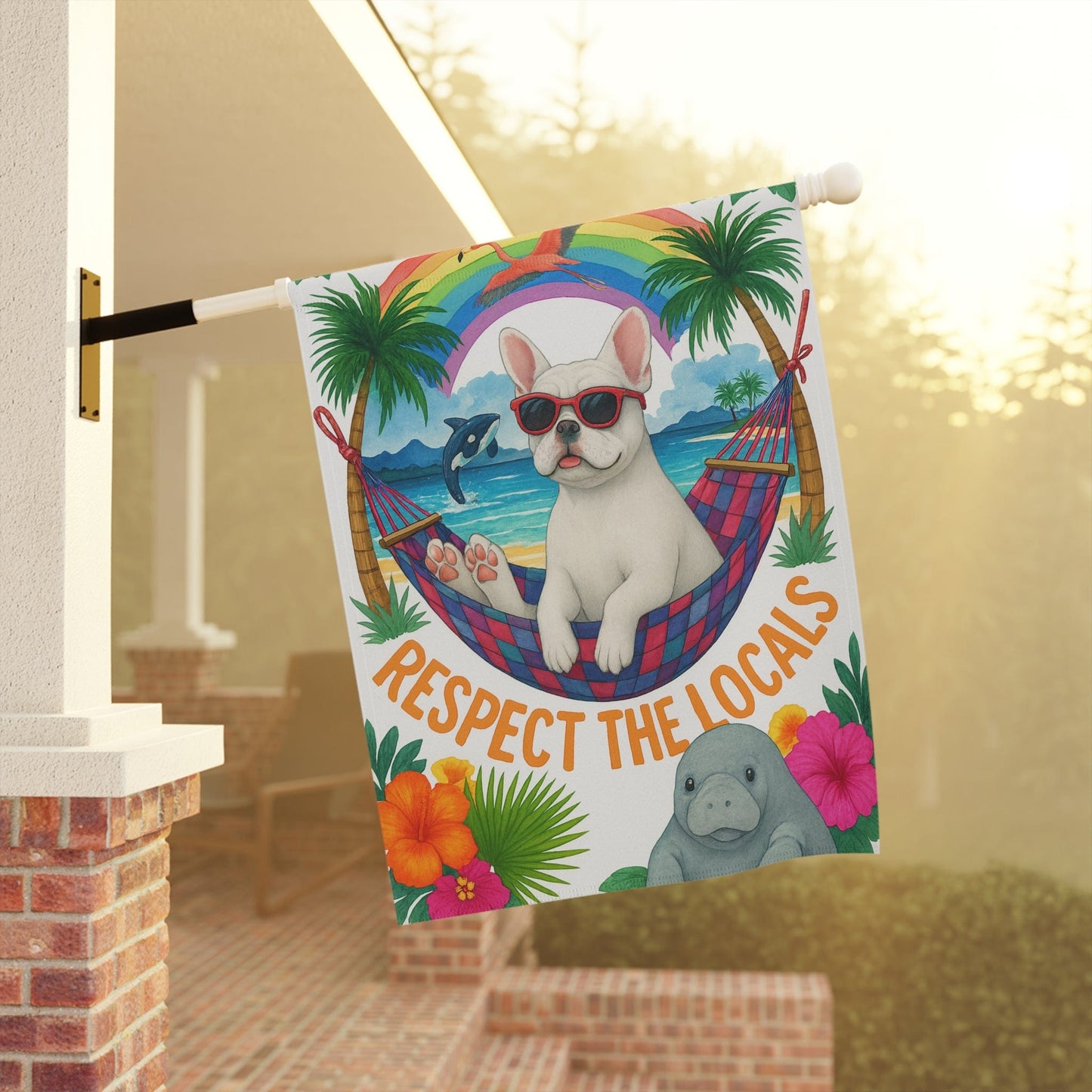 White French Bulldog Protect Locals Garden Flag