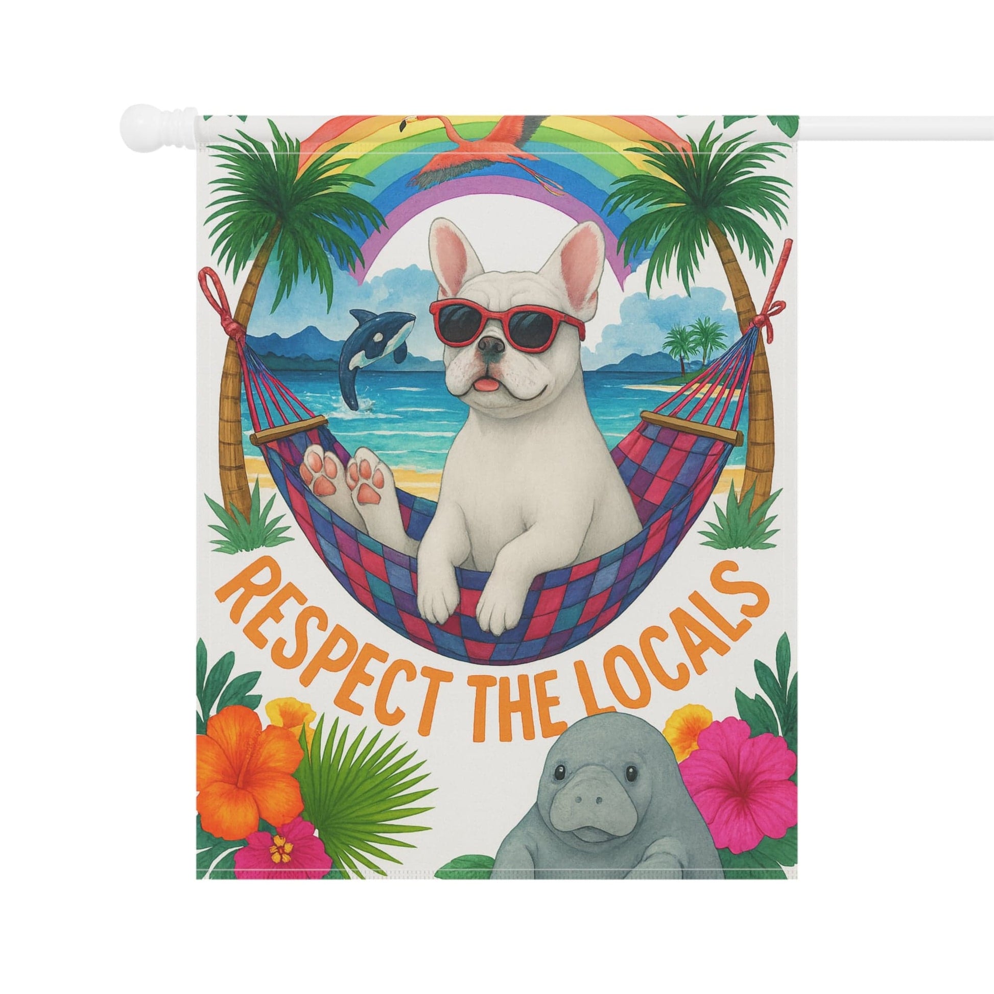 White French Bulldog Protect Locals Garden Flag