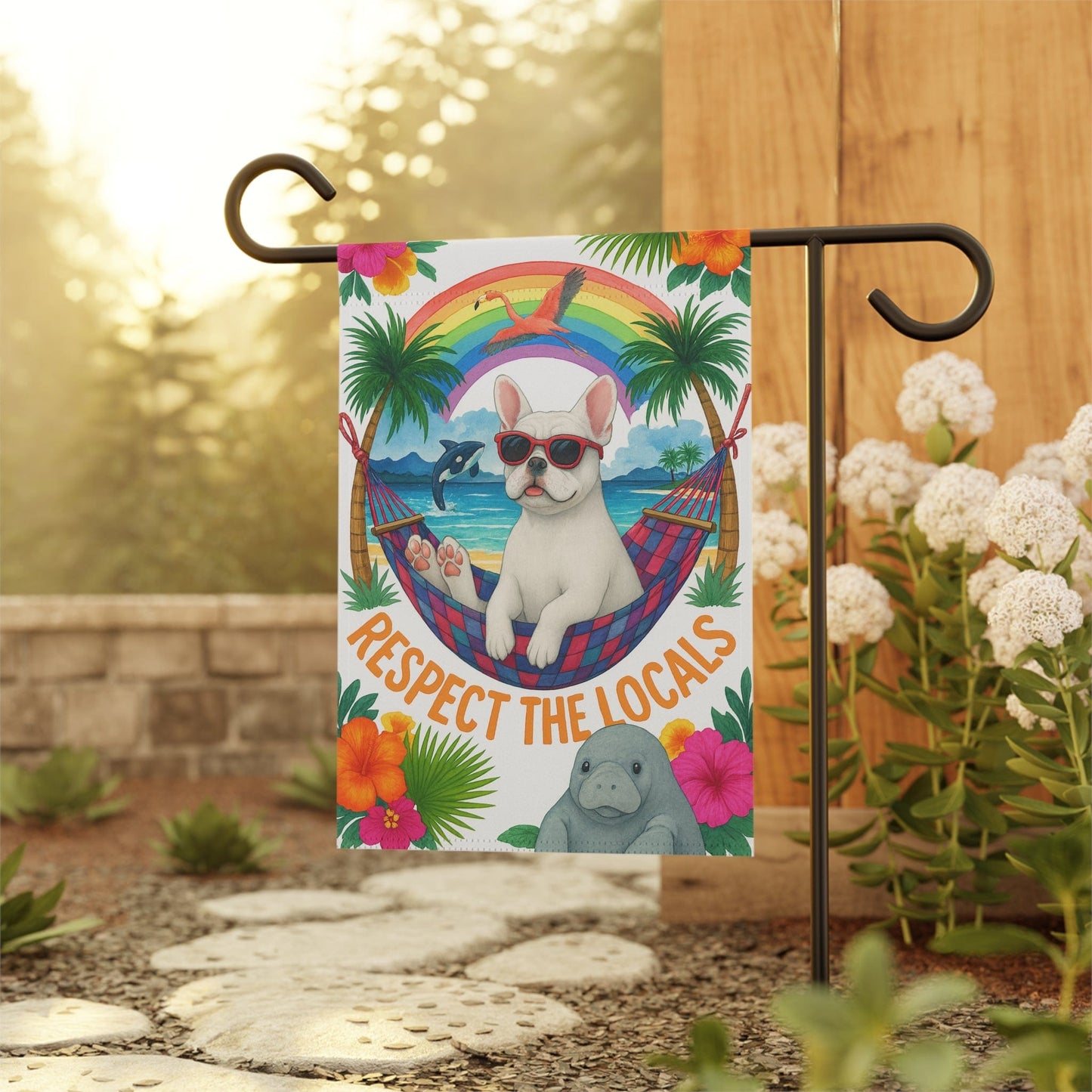 White French Bulldog Protect Locals Garden Flag