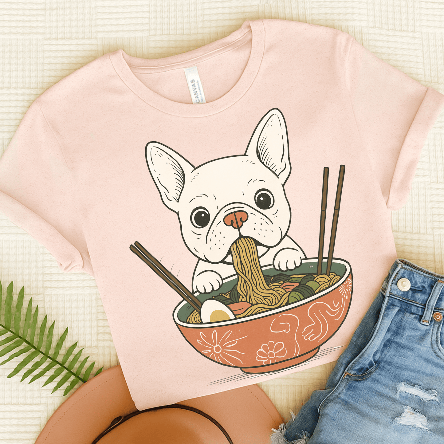 Printify T-Shirt Soft Pink / S White French Bulldog Ramen TShirt