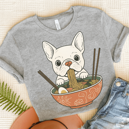 Printify T-Shirt Athletic Heather / S White French Bulldog Ramen TShirt