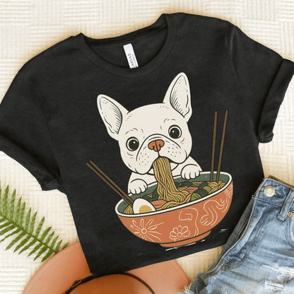 Printify T-Shirt Solid Black Blend / S White French Bulldog Ramen TShirt