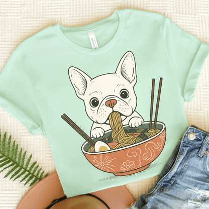 Printify T-Shirt Heather Mint / S White French Bulldog Ramen TShirt