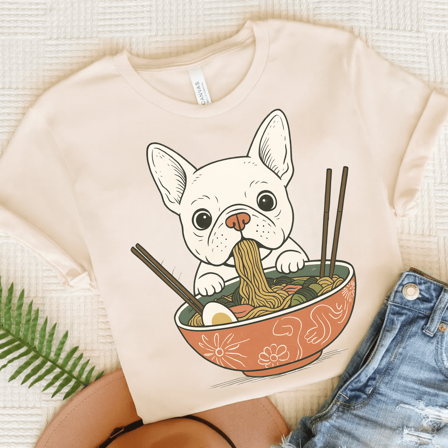 Printify T-Shirt Natural / S White French Bulldog Ramen TShirt