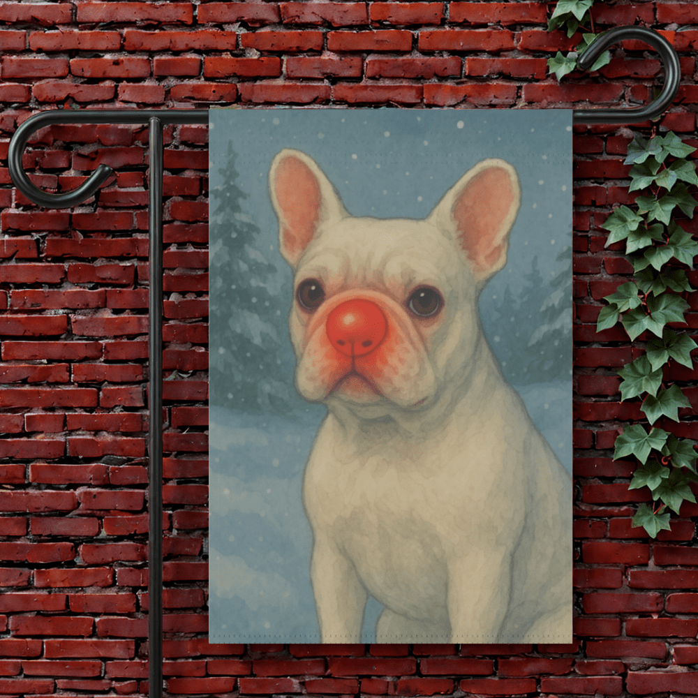 White French Bulldog Reindeer Garden Flag 12'' × 18''