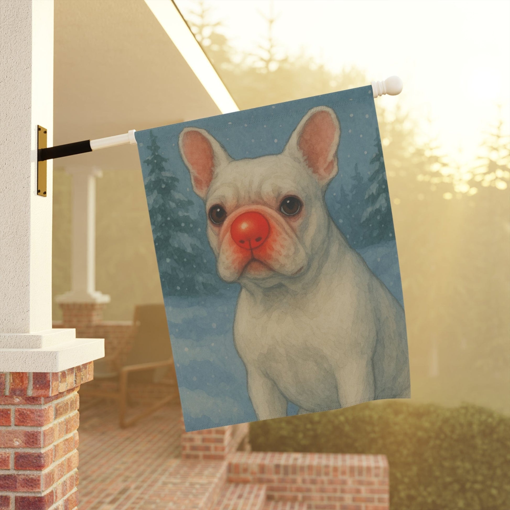 White French Bulldog Reindeer Garden Flag