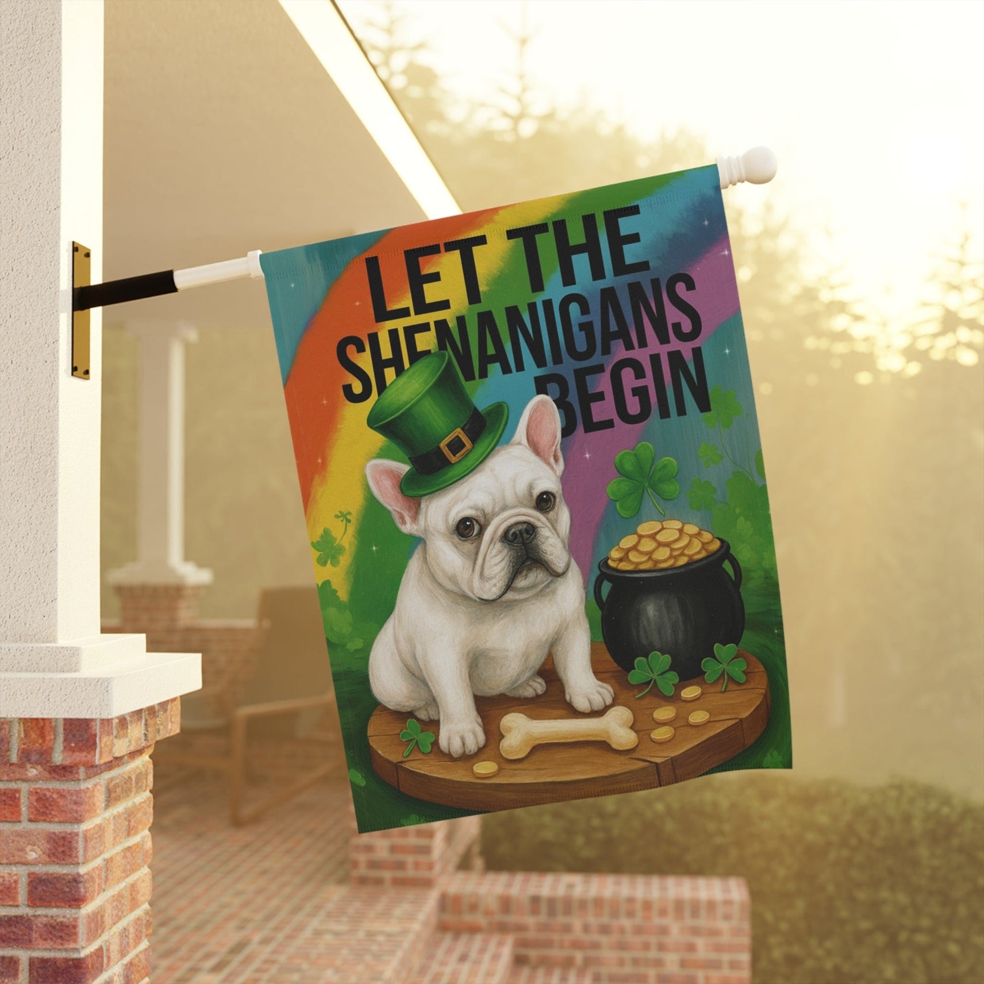 White French Bulldog Saint Patricks Day Garden Flag
