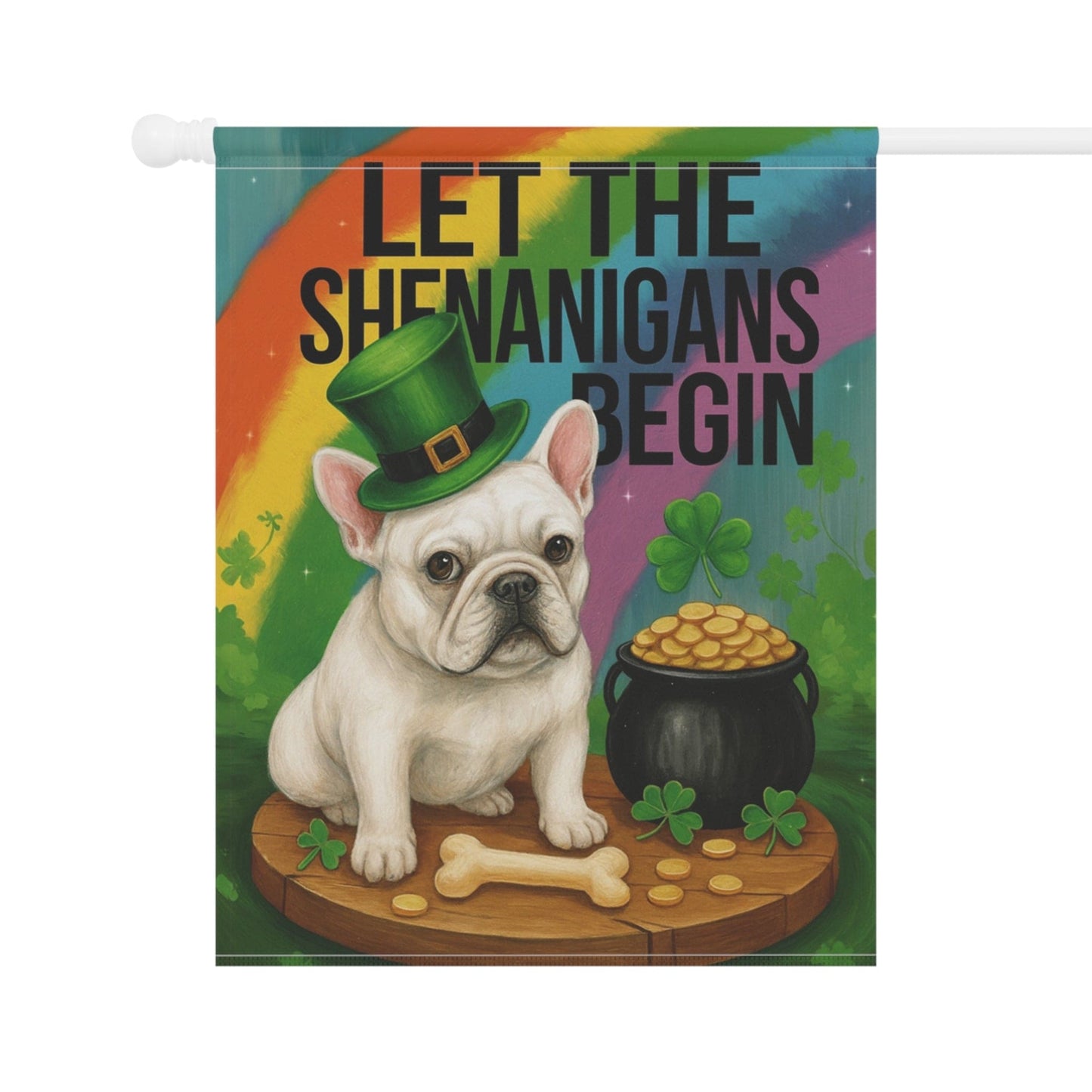 White French Bulldog Saint Patricks Day Garden Flag