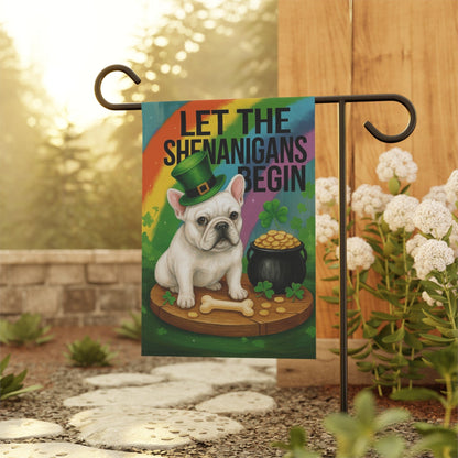 White French Bulldog Saint Patricks Day Garden Flag