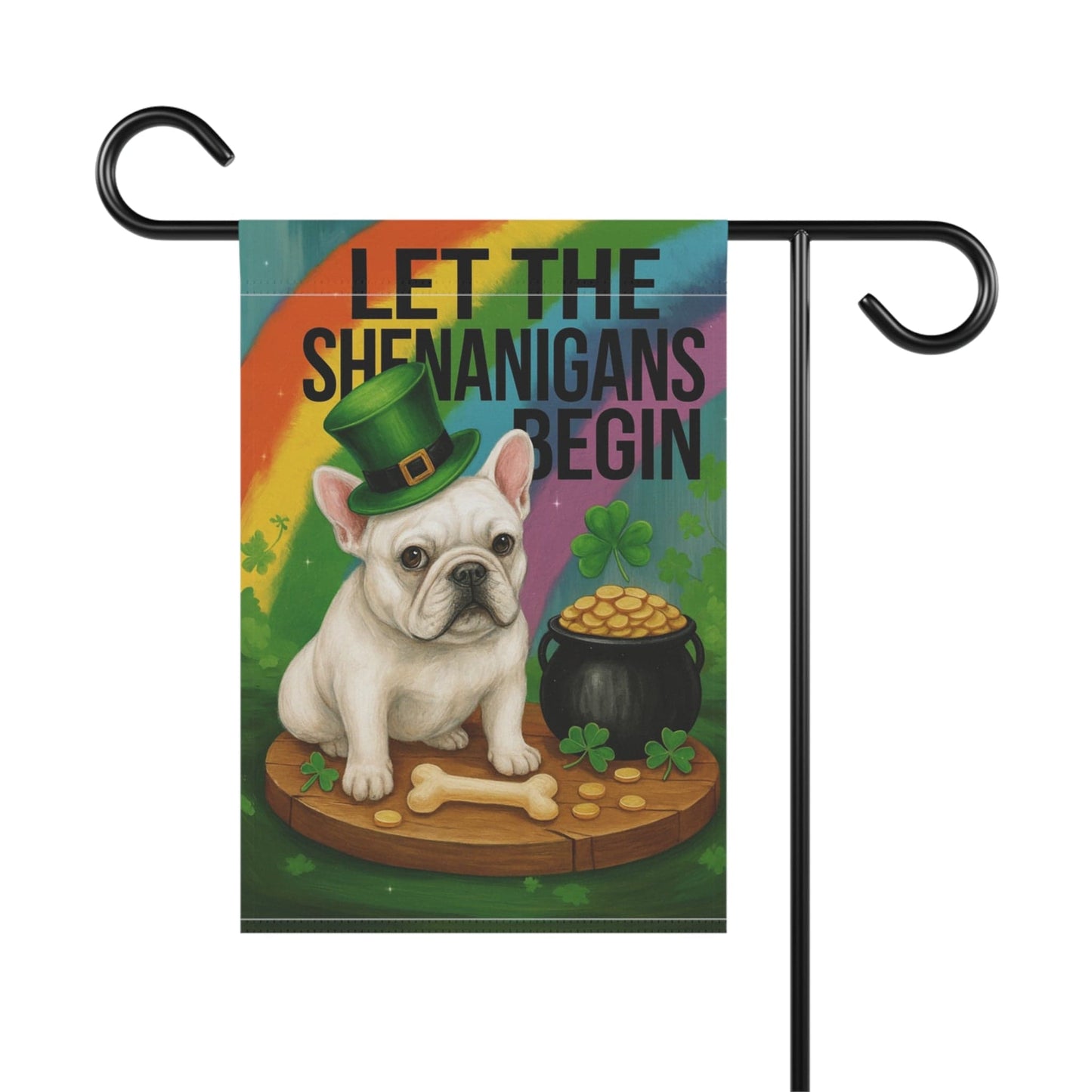 White French Bulldog Saint Patricks Day Garden Flag