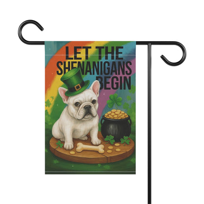 White French Bulldog Saint Patricks Day Garden Flag