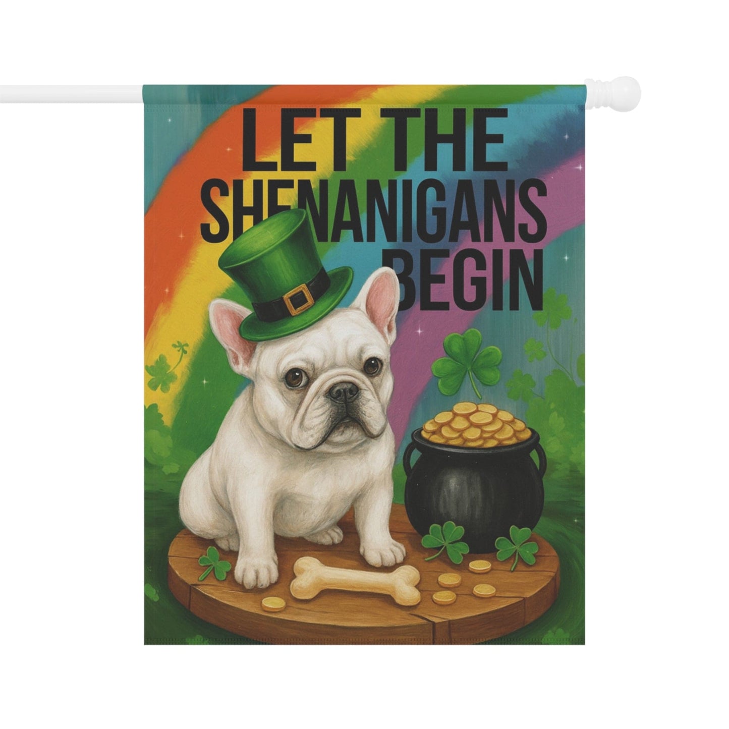 White French Bulldog Saint Patricks Day Garden Flag