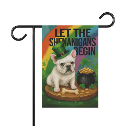 White French Bulldog Saint Patricks Day Garden Flag