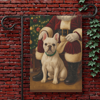 White French Bulldog Santa Clause Garden Flag 12'' × 18''