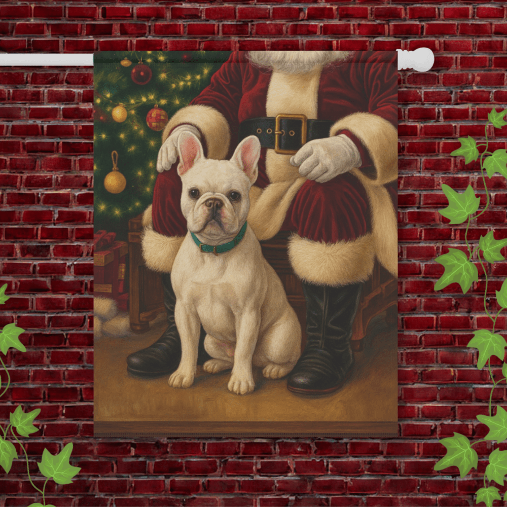 White French Bulldog Santa Clause Garden Flag 24.5'' × 32''