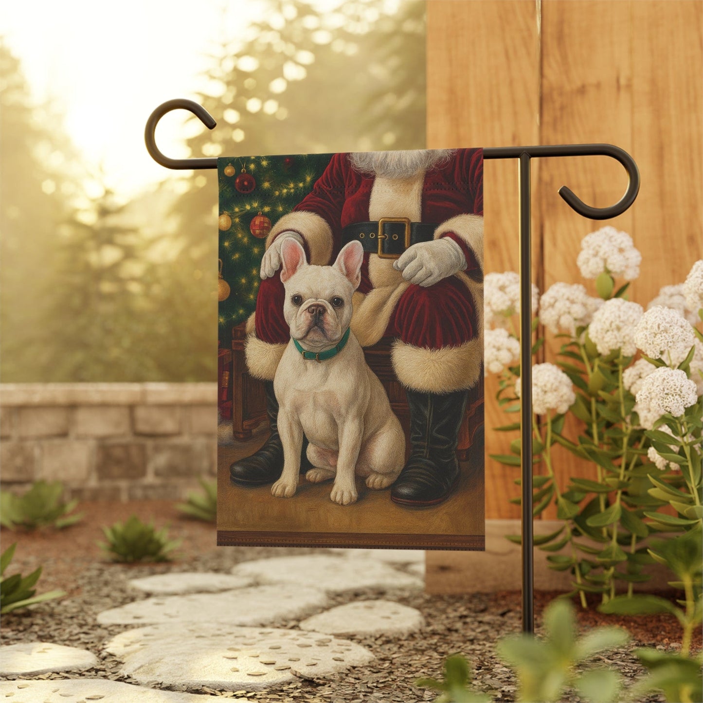 White French Bulldog Santa Clause Garden Flag