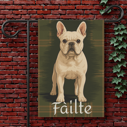 White French Bulldog Scottish Welcome Garden Flag 12'' × 18''