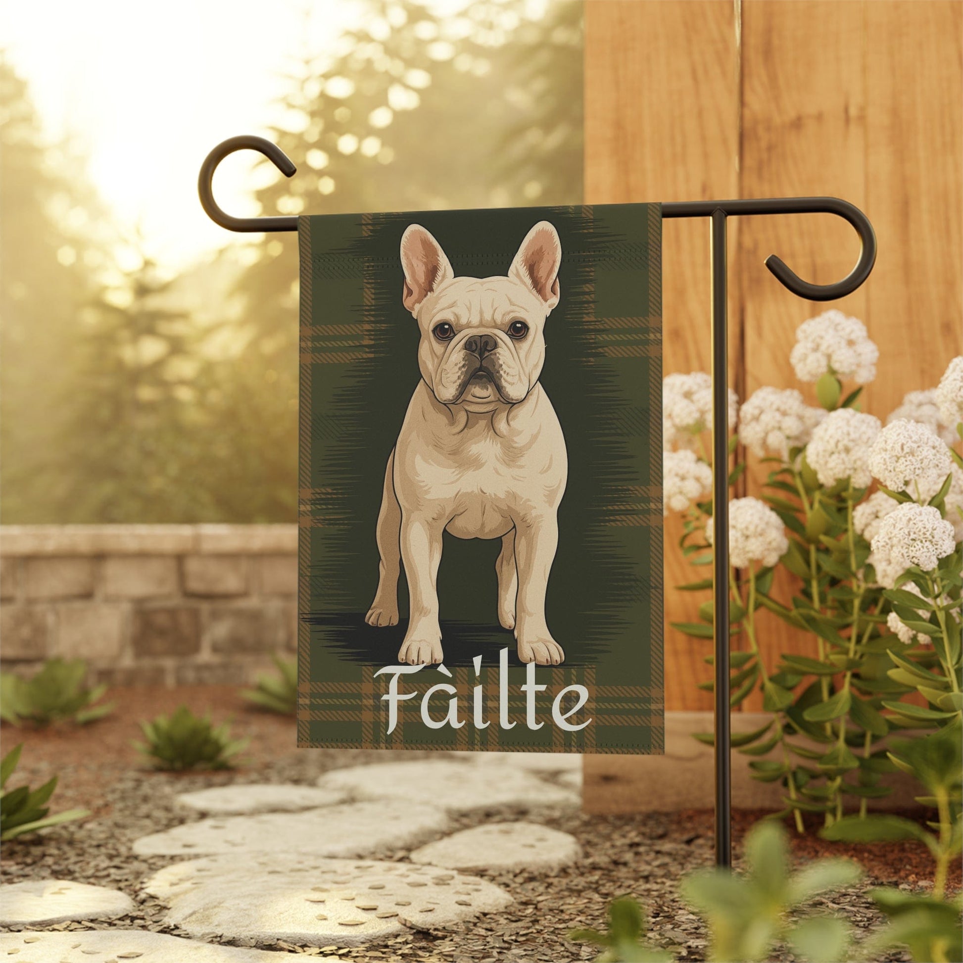 White French Bulldog Scottish Welcome Garden Flag