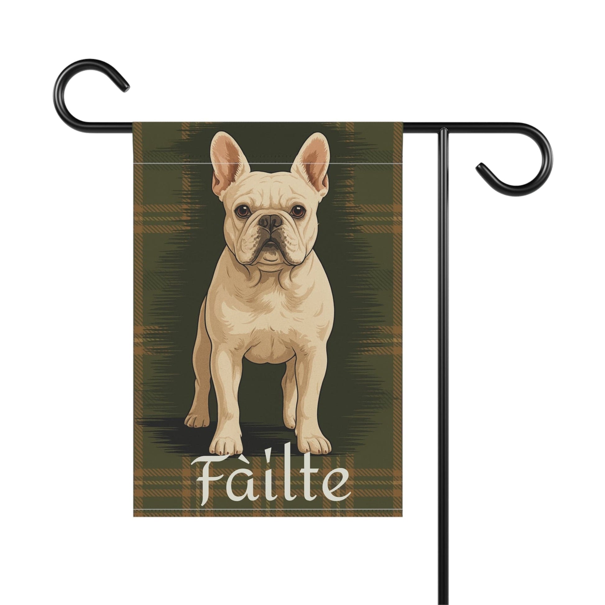 White French Bulldog Scottish Welcome Garden Flag
