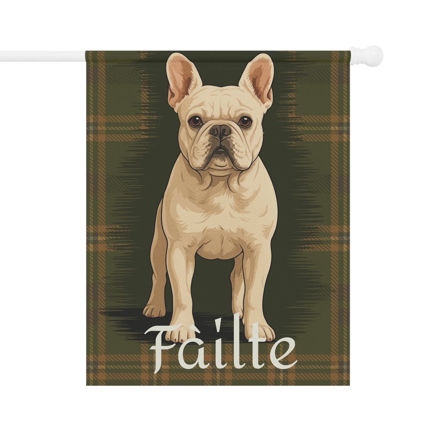 White French Bulldog Scottish Welcome Garden Flag