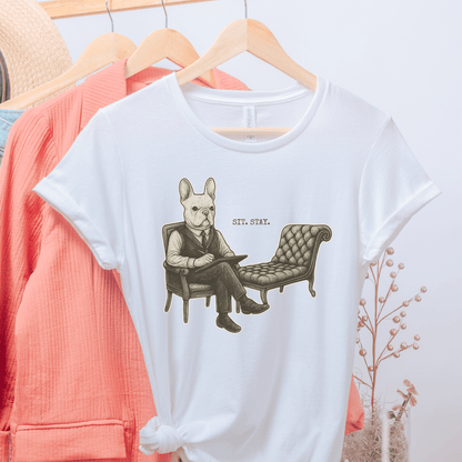 Printify T-Shirt White French Bulldog Sit Stay TShirt
