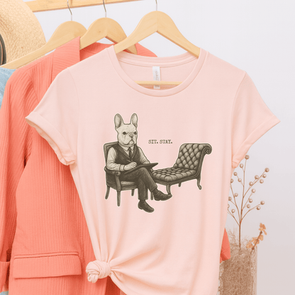 Printify T-Shirt White French Bulldog Sit Stay TShirt